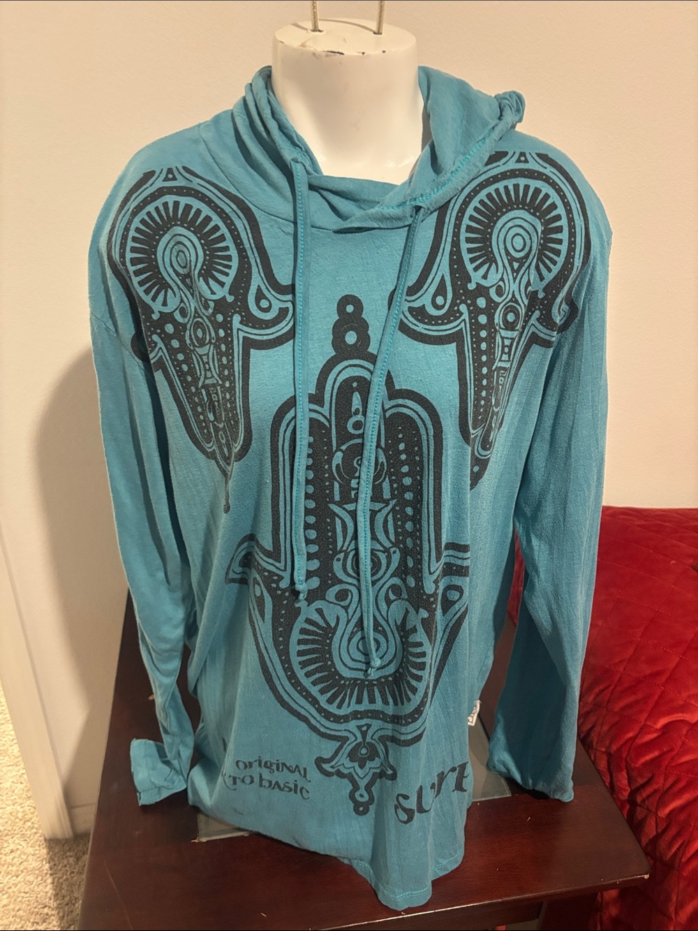 Sure Design Women’s Turquoise Graphic Cowl Hoodie Sweater